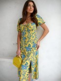 Patterned maxi dress with a tied neckline, yellow 0596 - Online store - Boutique